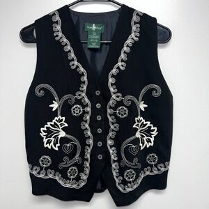 Vintage Hunt Club Embroidered Vest Womens S Black Western Equestrian Cowgirl EUC
